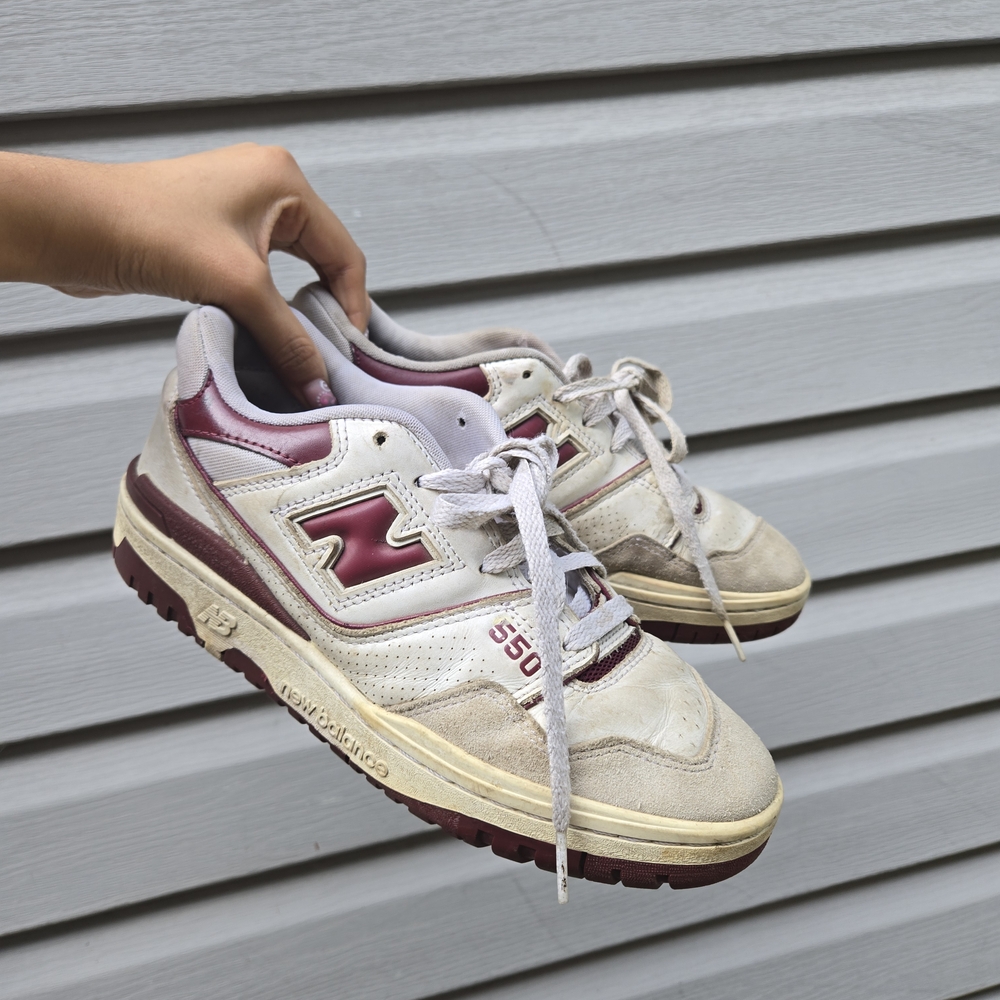 New Balance 550 Cream and Burgundy Sneakers